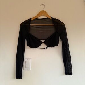 Black Sheer Long Sleeve Crop Top